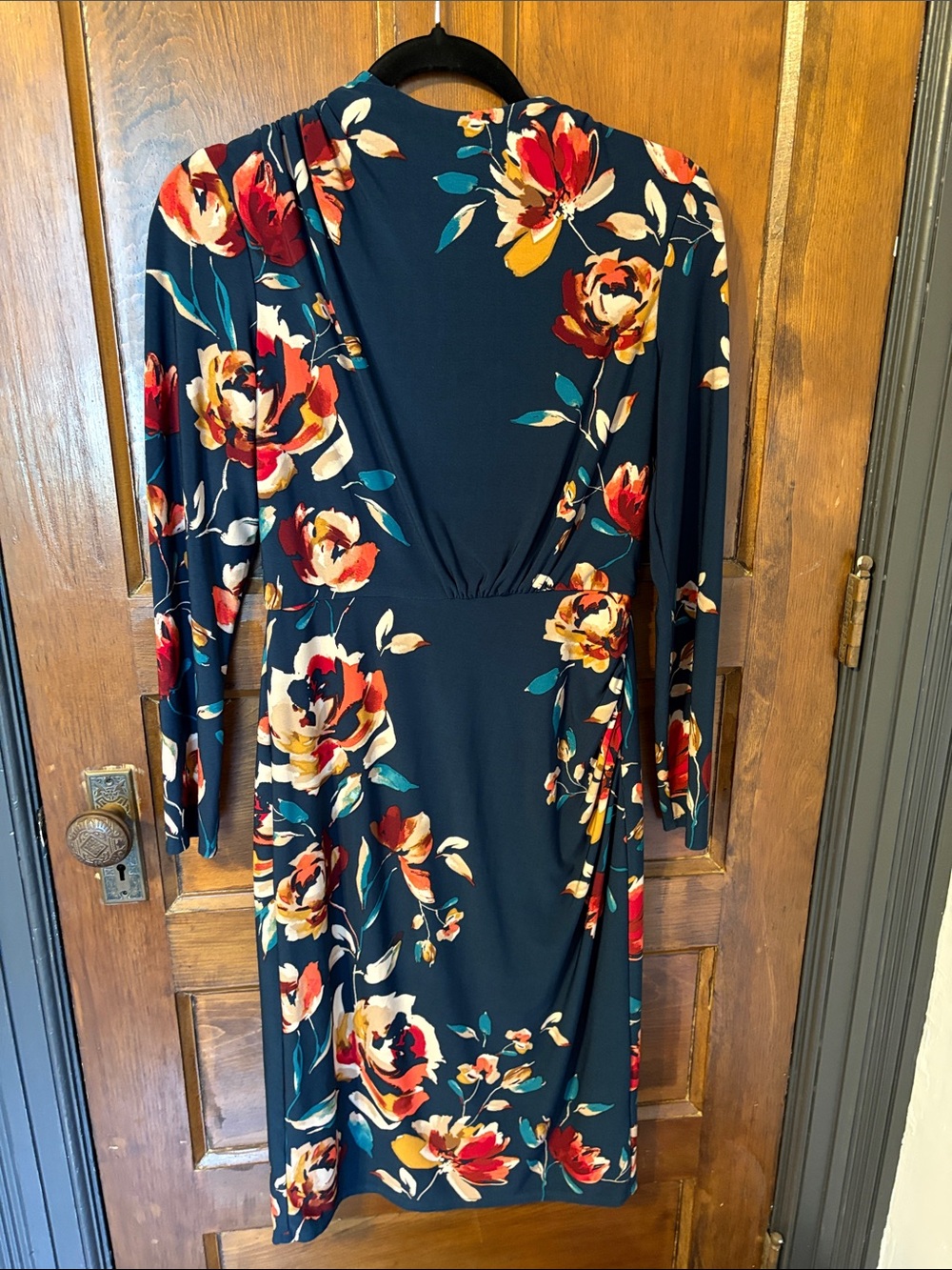 London Times Navy Floral Long Sleeve Dress